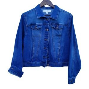 Women's Blue Denim Jean Jacket XL Rock‎ Western Grunge Cowgirl Rodeo Rocker